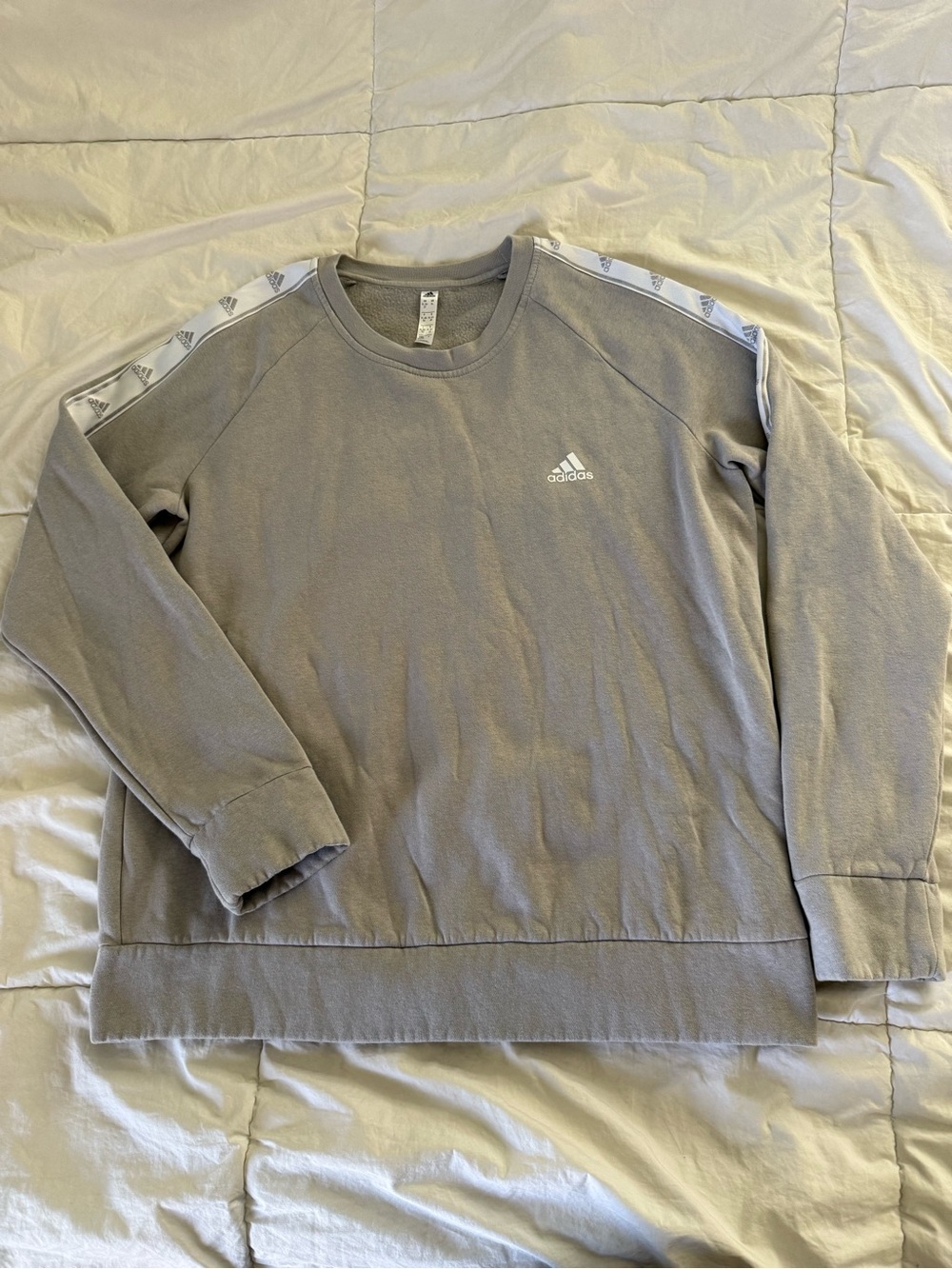 adidas Light Gray Crewneck Sweatshirt with Logo Tape